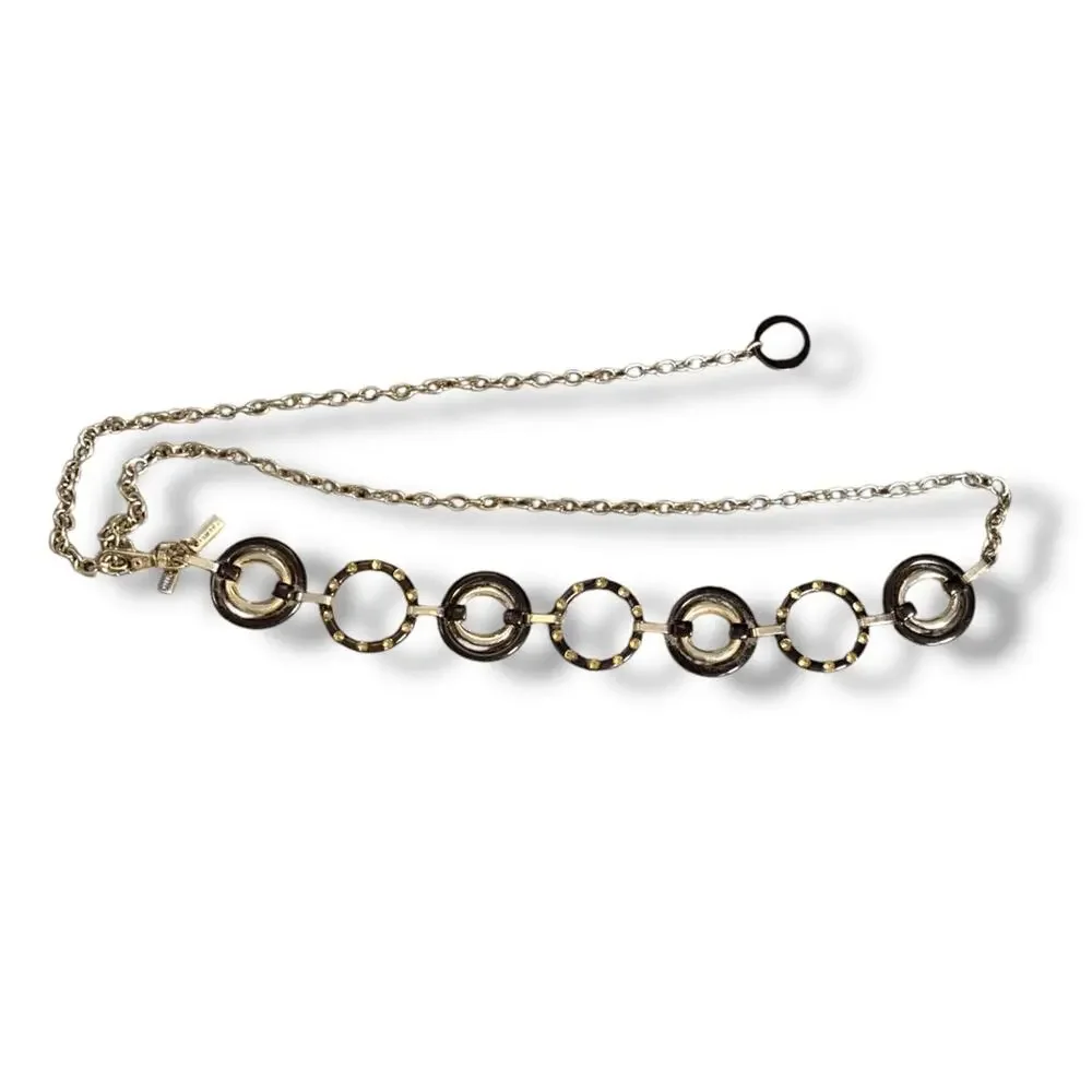 Chicos Black Gold Enamel Link Disc Chain Waist Belt Statement Accessory Boho‎